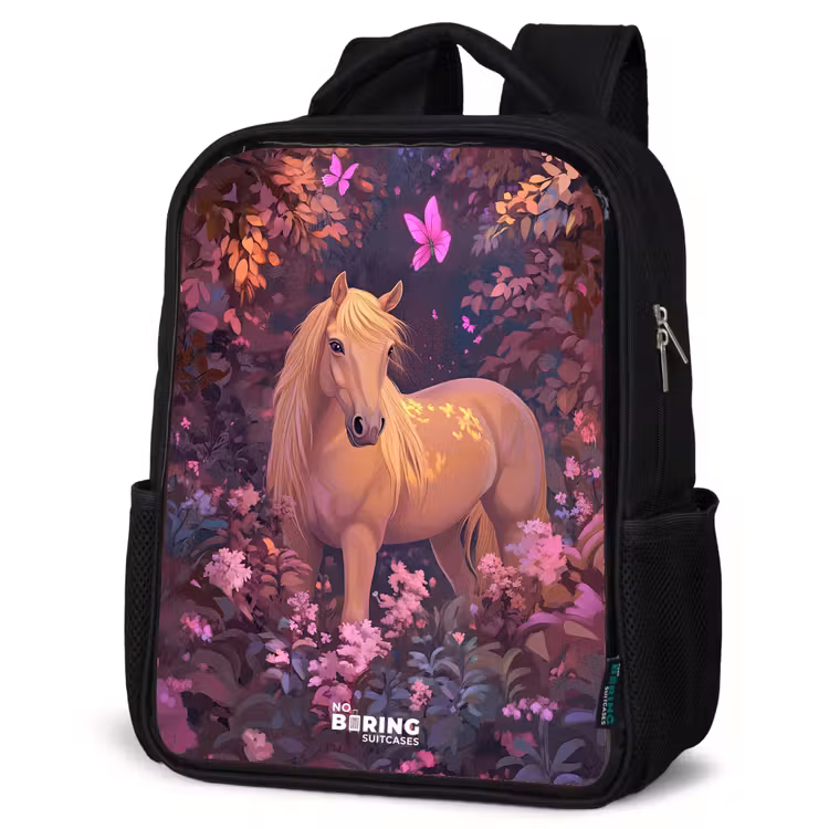Kids backpack - Black - Horse - Flowers - Purple - Butterfly — 4