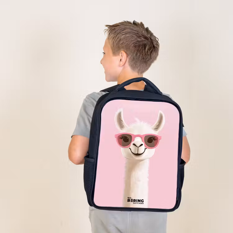 Kids backpack - Black - Llama - White - Sunglasses - Eyelashes — 2