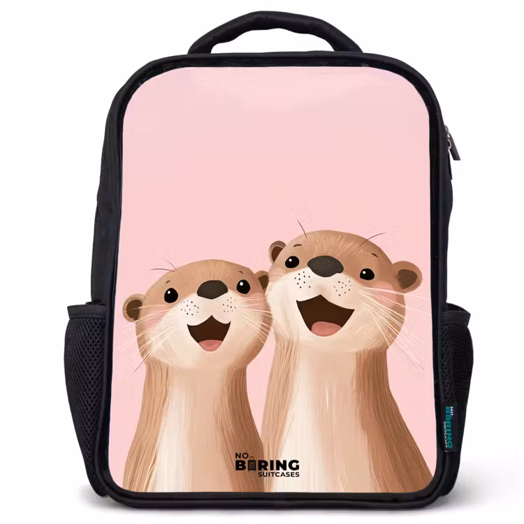 Kids backpack - Black - Otters - Laughter - Pink - Illustration — 1
