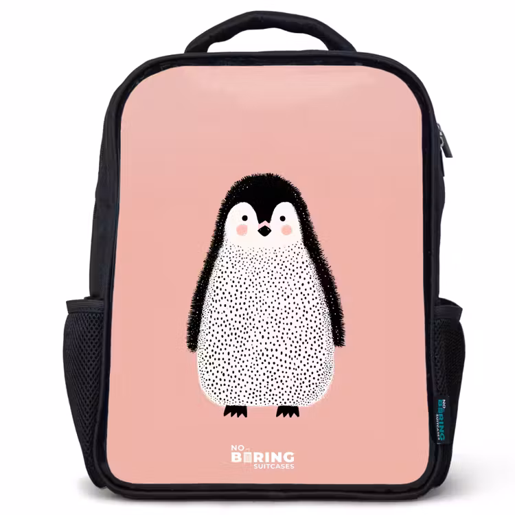 Kids backpack - Black - Penguin - Dots - Pink - Minimalist — 1
