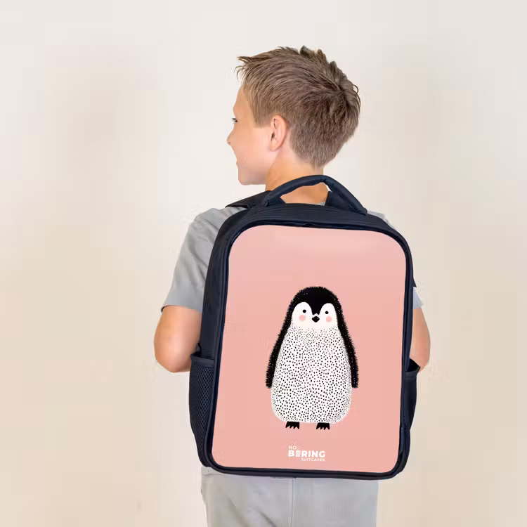Kids backpack - Black - Penguin - Dots - Pink - Minimalist — 2