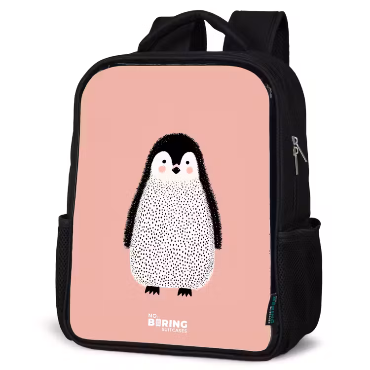 Kids backpack - Black - Penguin - Dots - Pink - Minimalist — 4