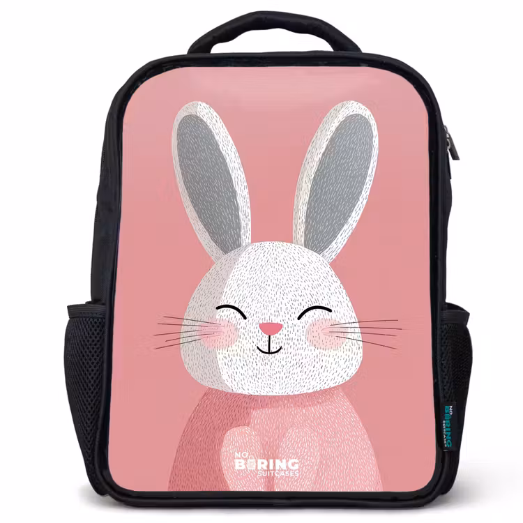 Kids backpack - Black - Pink - Rabbit - Smile - Illustration — 1