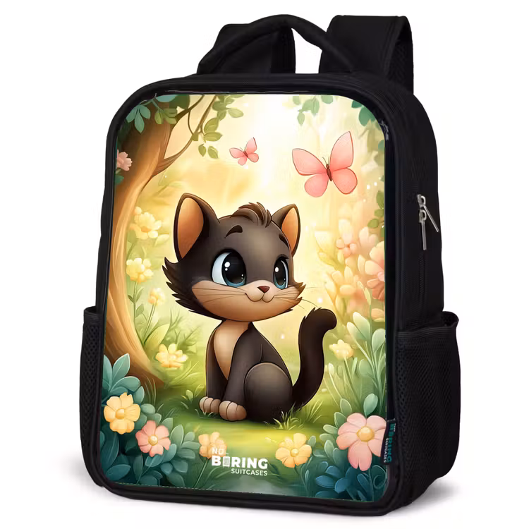 Kids backpack - Black - Cat - Butterfly - Flowers — 4