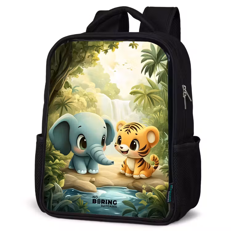 Kids backpack - Black - Elephant - Tiger - Forest - Jungle — 4