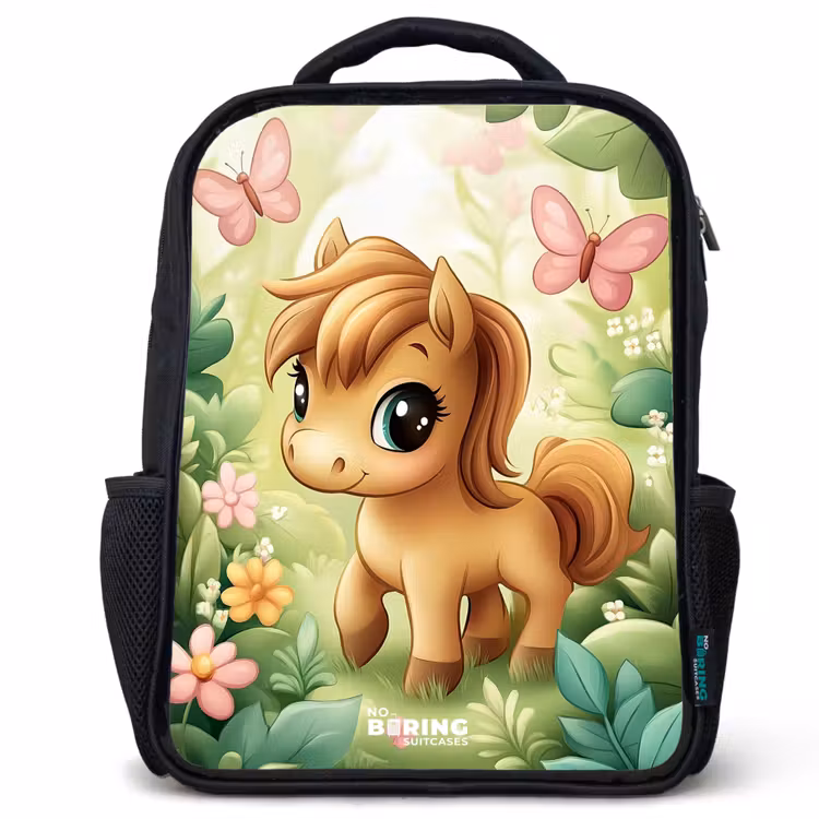 Kids backpack - Black - Horse - Flowers - Butterflies — 1