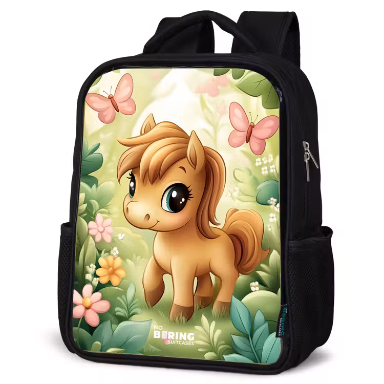 Kids backpack - Black - Horse - Flowers - Butterflies — 4