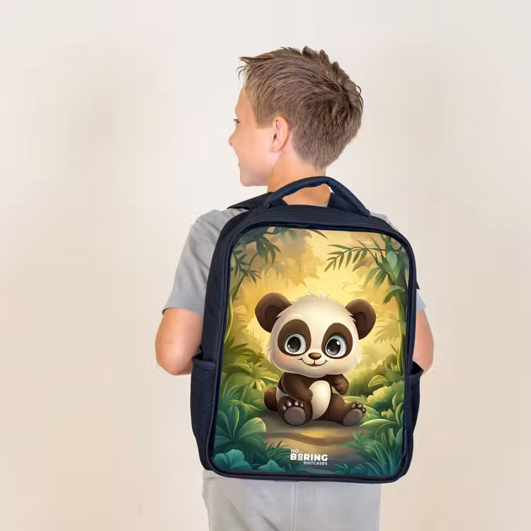Kids backpack - Black - Panda - Bamboo Forest - Green — 2