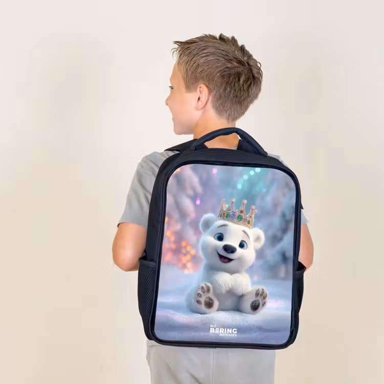 Kids backpack - Black - Polar bear - Crown - Winter — 2