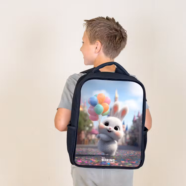 Kids backpack - Black - Rabbit - Balloons — 2
