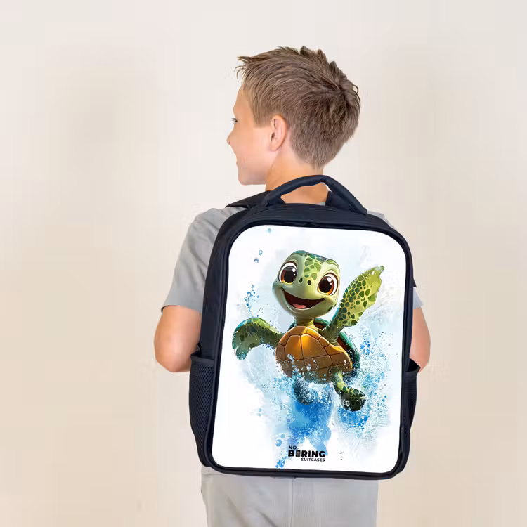 Kids backpack - Black - Turtle - Water - Green — 2