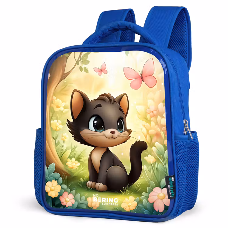 Kids backpack - Blue - Cat - Butterfly - Flowers — 3