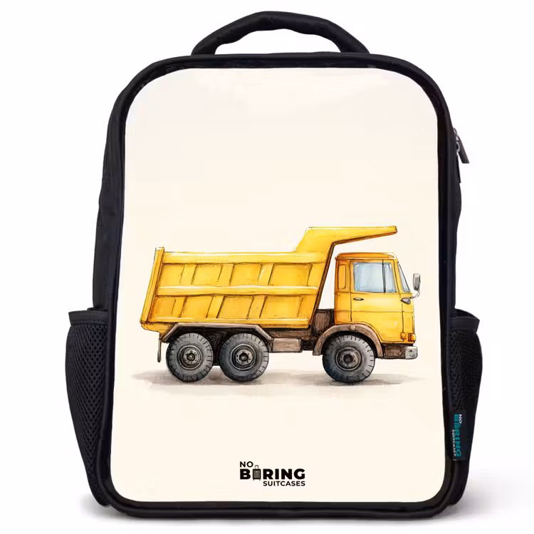 Kids backpack - Black - Dump truck - Signed - Yellow — 1