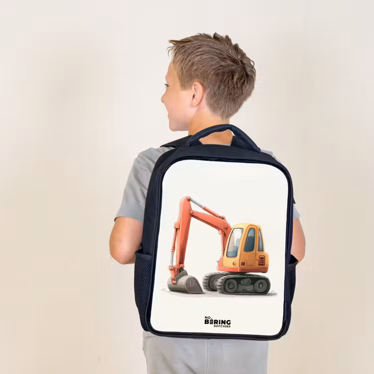 Kids backpack - Black - Excavator - Signed - Orange — 2
