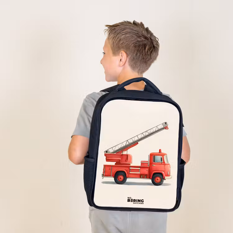 Kids backpack - Black - Fire truck - Signed - Red — 2