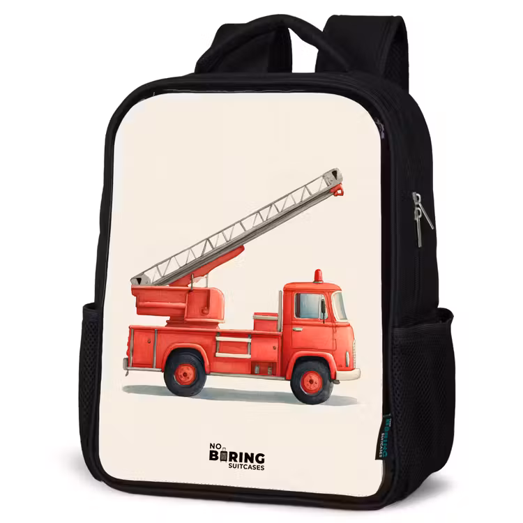 Kids backpack - Black - Fire truck - Signed - Red — 4