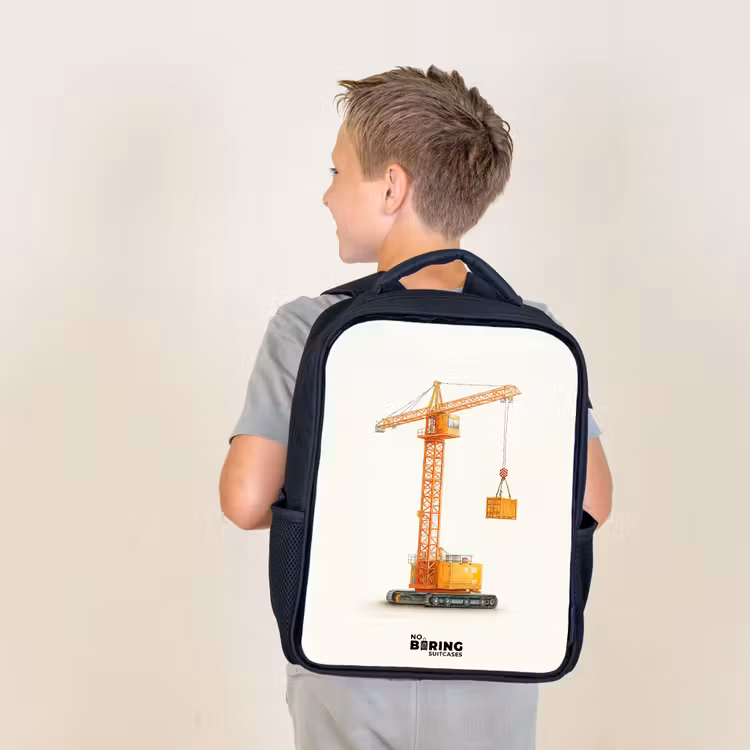 Kids backpack - Black - Tower Crane - Signed - Orange — 2