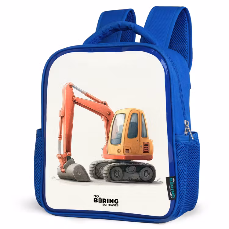 Kids backpack - Blue - Excavator - Signed - Orange — 3