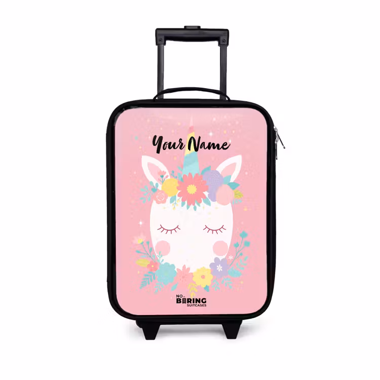 Children's suitcase - Unicorn - Flowers - Pink — 1