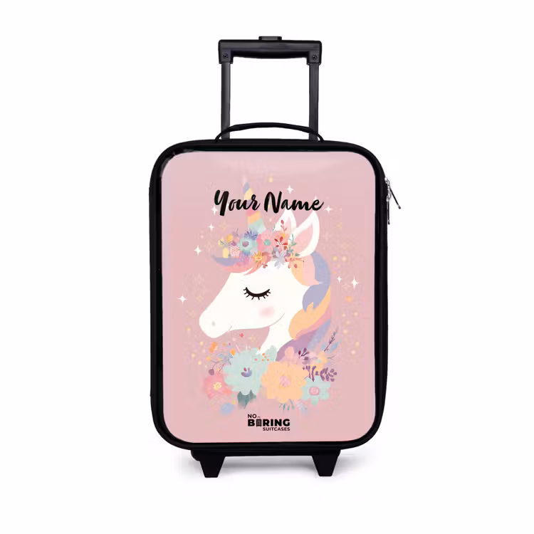 Children's suitcase - Unicorn - Pink - Flowers — 1