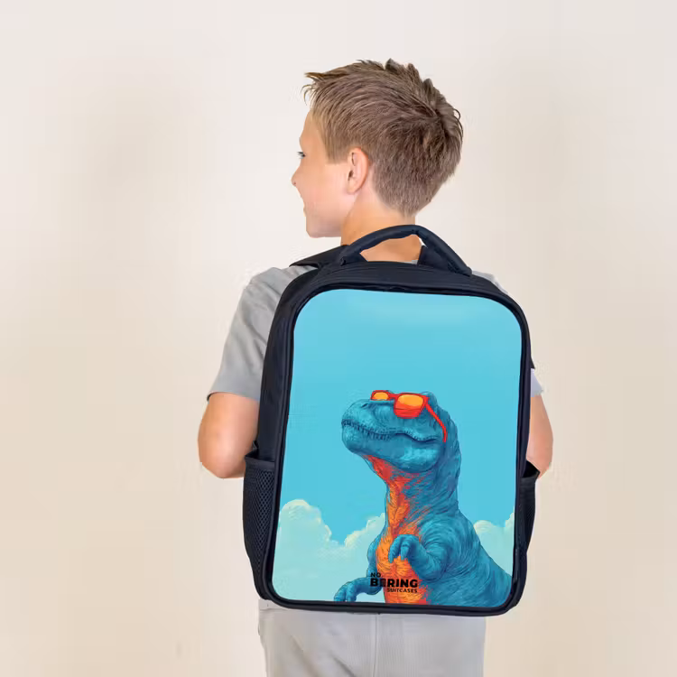 Kids backpack - Black - Dino - Sunglasses - Blue — 2