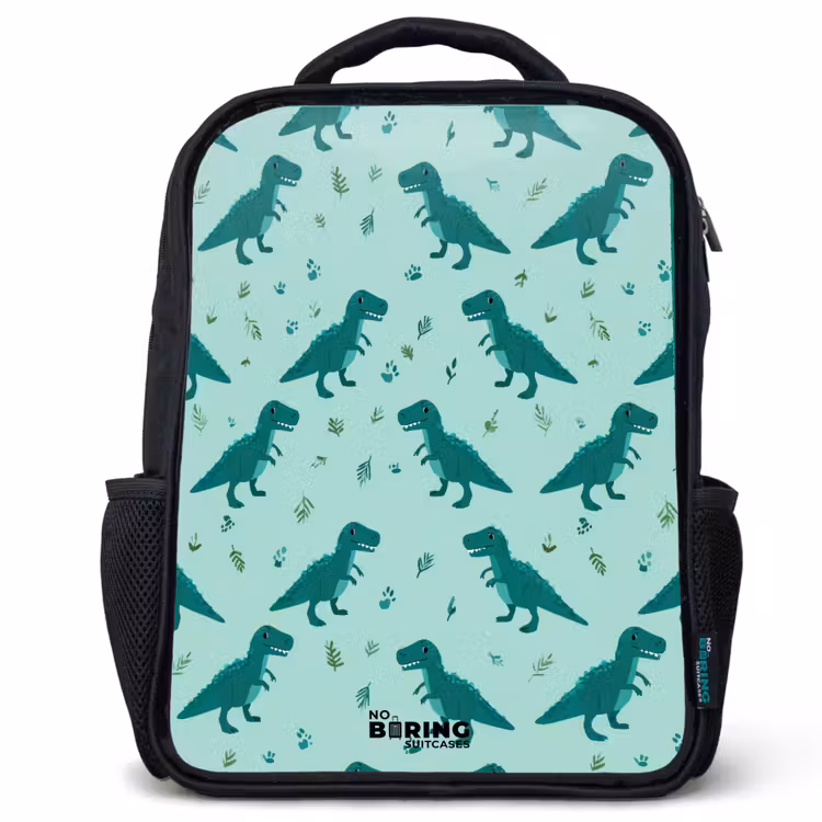 Kids backpack - Black - Dinos - Pattern - Green — 1