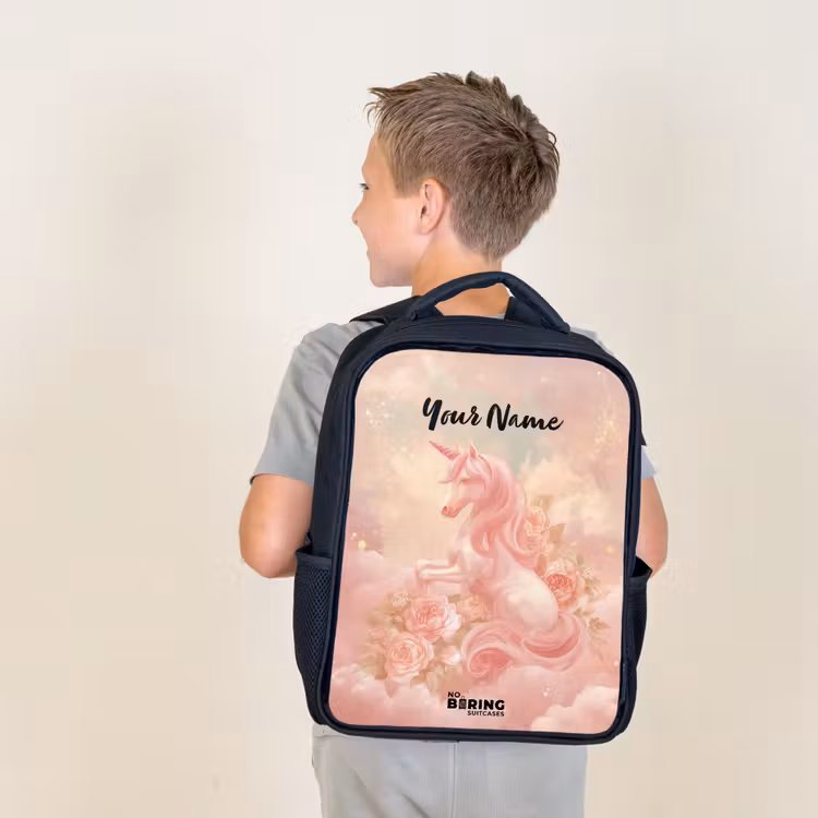 Kids backpack - Black - Unicorn - Clouds - Pink — 2