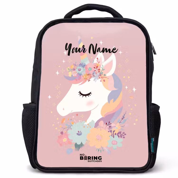 Kids backpack - Black - Unicorn - Pink - Flowers — 1