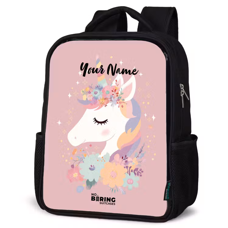 Kids backpack - Black - Unicorn - Pink - Flowers — 4
