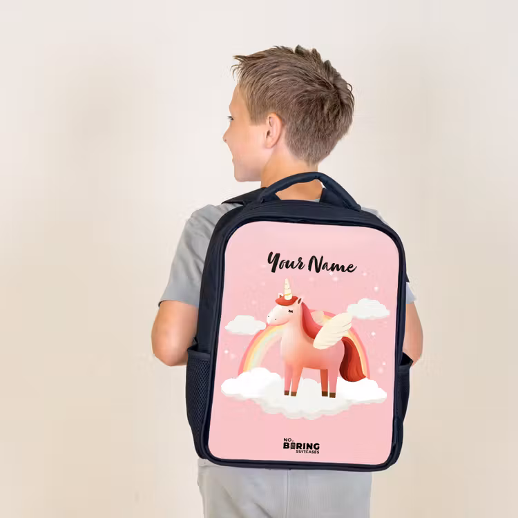 Kids backpack - Black - Unicorn - Wings - Pink - Rainbow — 2