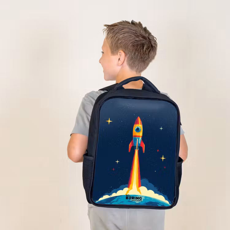 Kids backpack - Black - Planet - Rocket - Stars - Dark blue — 2