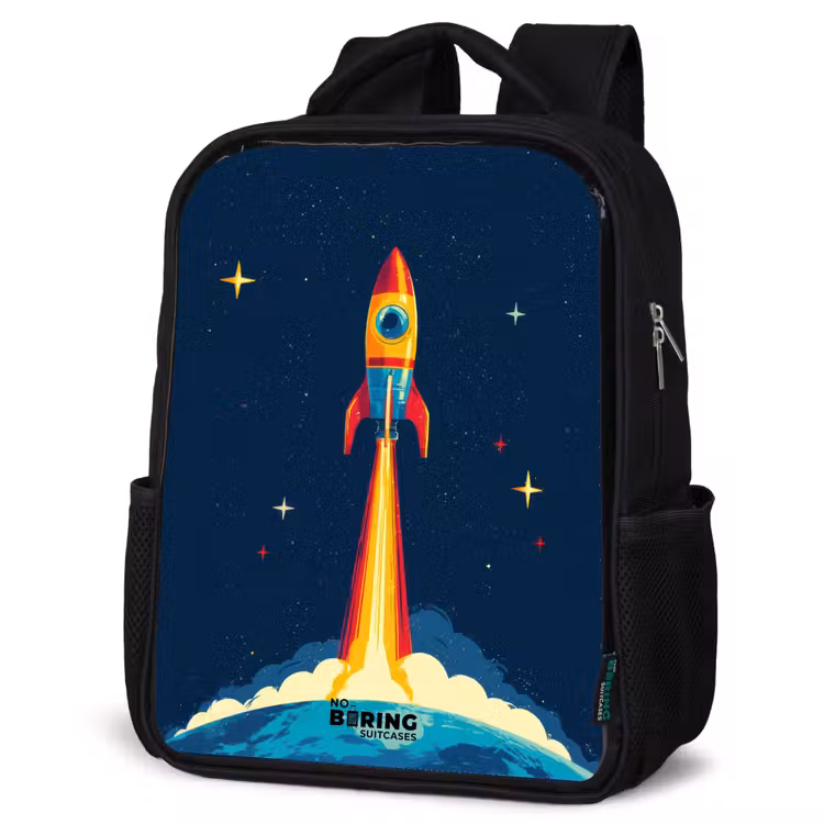 Kids backpack - Black - Planet - Rocket - Stars - Dark blue — 4