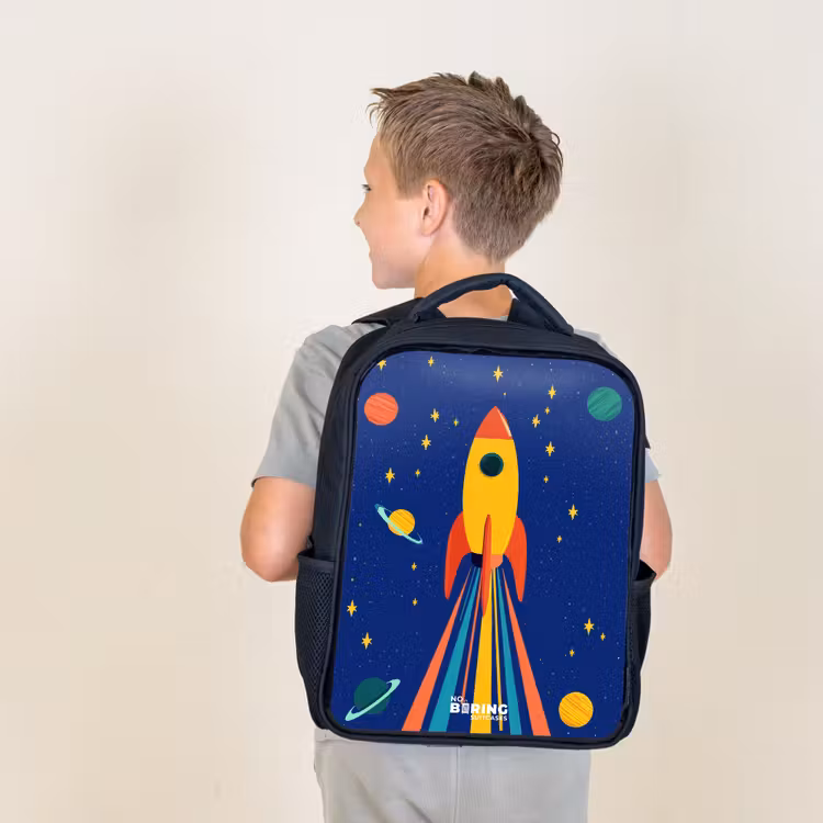 Kids backpack - Black - Rocket - Stars - Planet - Space — 2