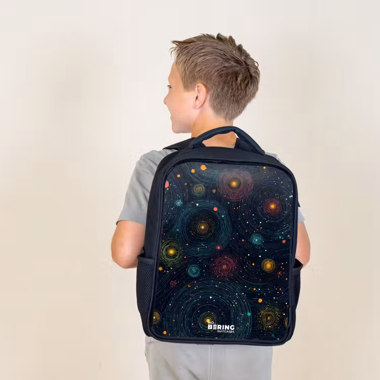 Kids backpack - Black - Stars - Planets - Colorful — 2
