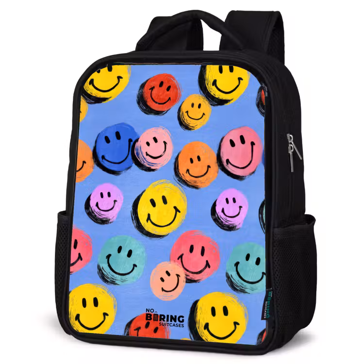 Kids backpack - Black - A playful and artistic pattern of colorful smileys — 4