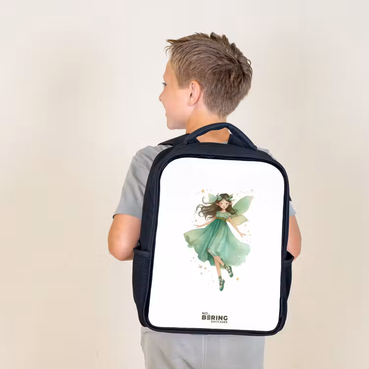 Kids backpack - Black - Floating green elf — 2