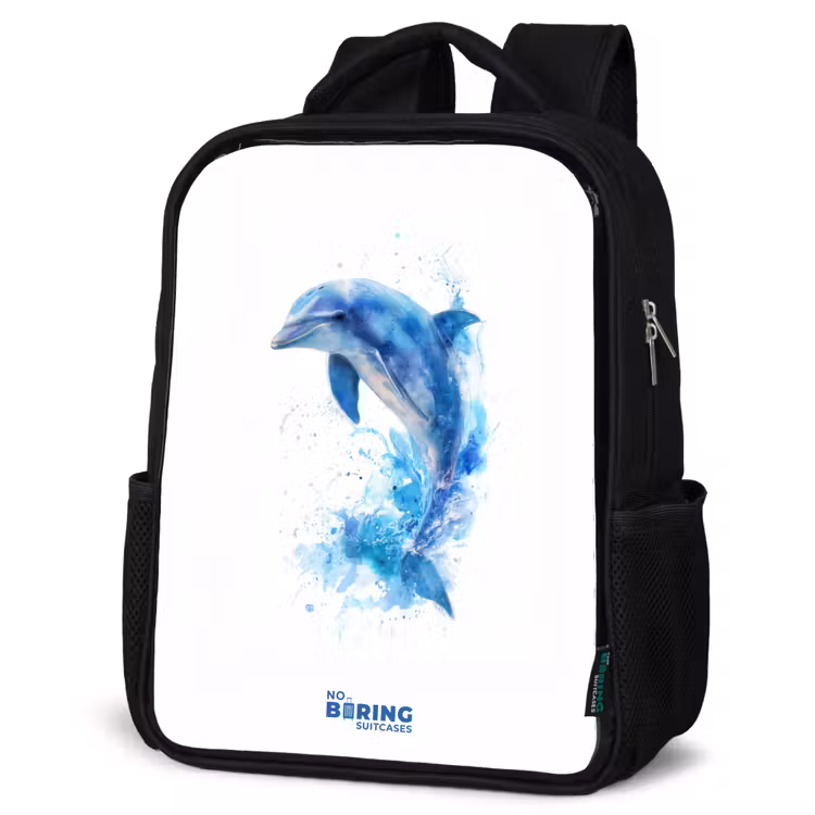 Kids backpack - Black - Jumping blue dolphin — 4
