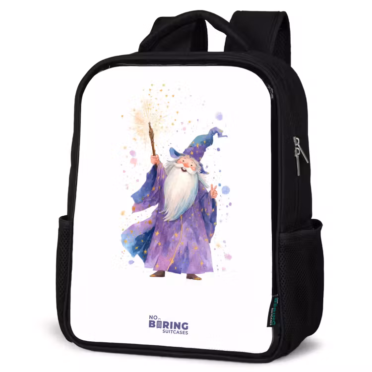 Kids backpack - Black - Old magician with staff — 4