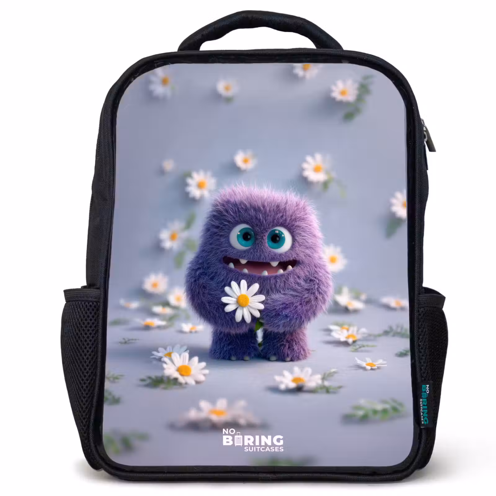 Kids backpack - Black - Purple Fluffy Friend with Daisy — 1