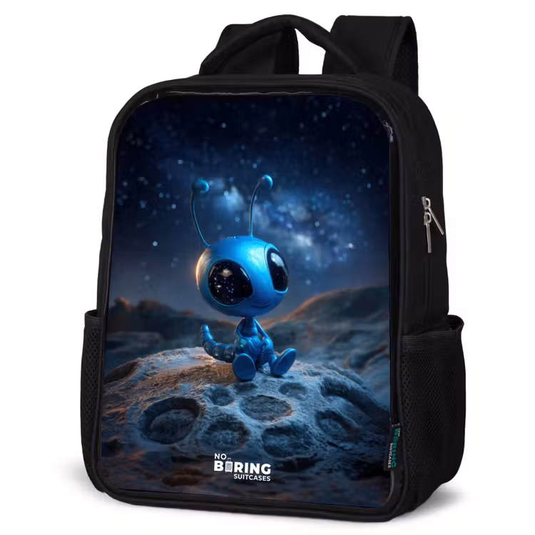 Kids backpack - Black - Blue alien creature under starry sky — 4
