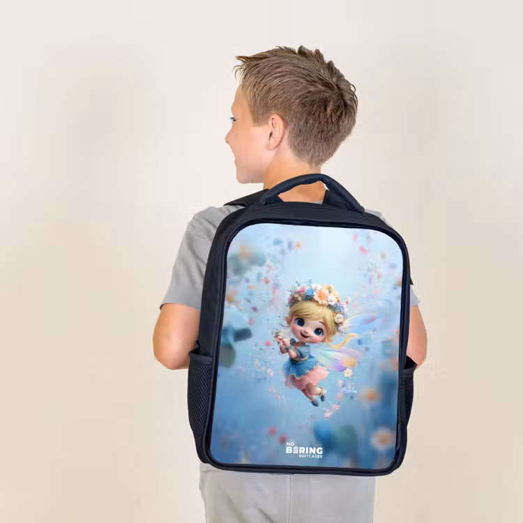 Kids backpack - Black - Butterfly Fairy in Flower Air — 2