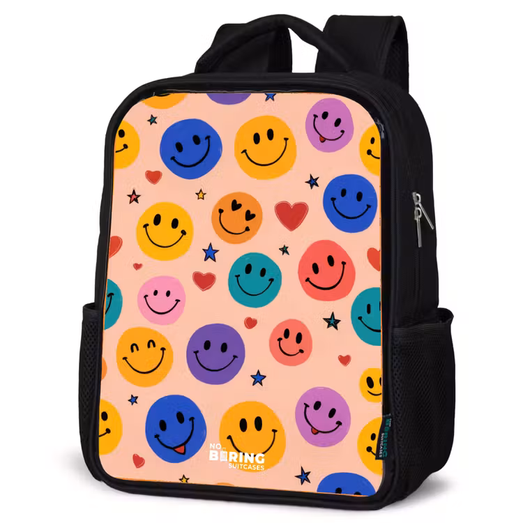 Kids backpack - Black - Cheerful Smiley Pattern — 4