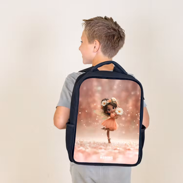 Kids backpack - Black - Fairy with daisies — 2