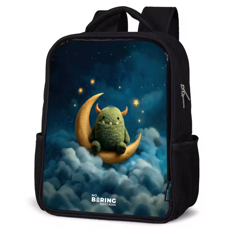 Kids backpack - Black - Green monster on crescent moon — 4
