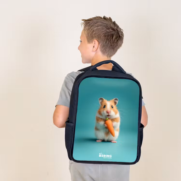Kids backpack - Black - Hamster - Carrot - Animal — 2