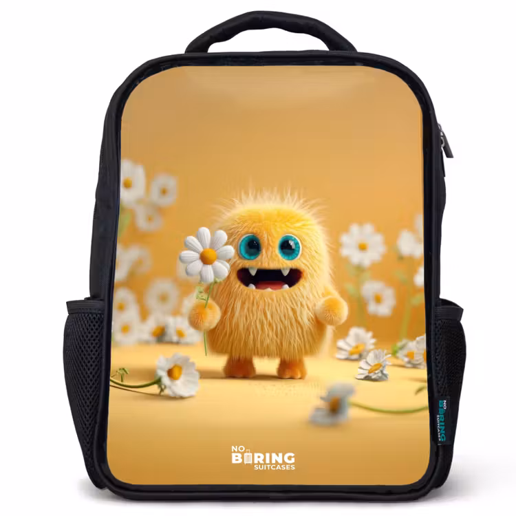 Kids backpack - Black - Monster - Creature - Flower - Yellow — 1