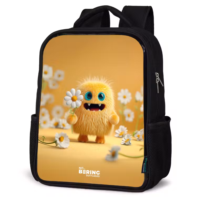 Kids backpack - Black - Monster - Creature - Flower - Yellow — 4