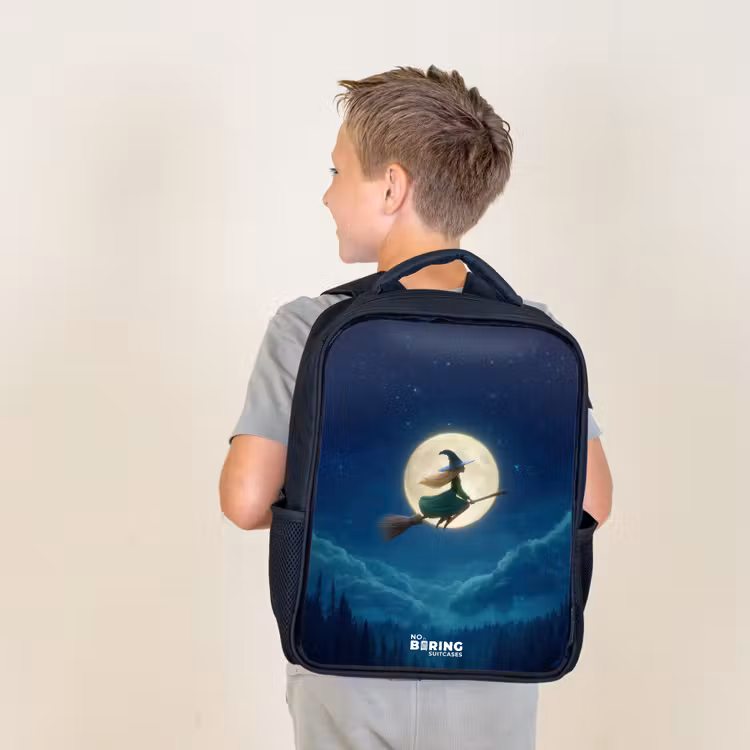 Kids backpack - Black - Night Flight Over the Forest — 2