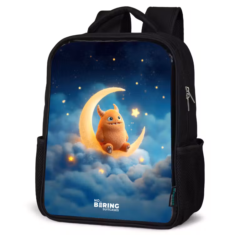 Kids backpack - Black - Orange monster on crescent moon — 4