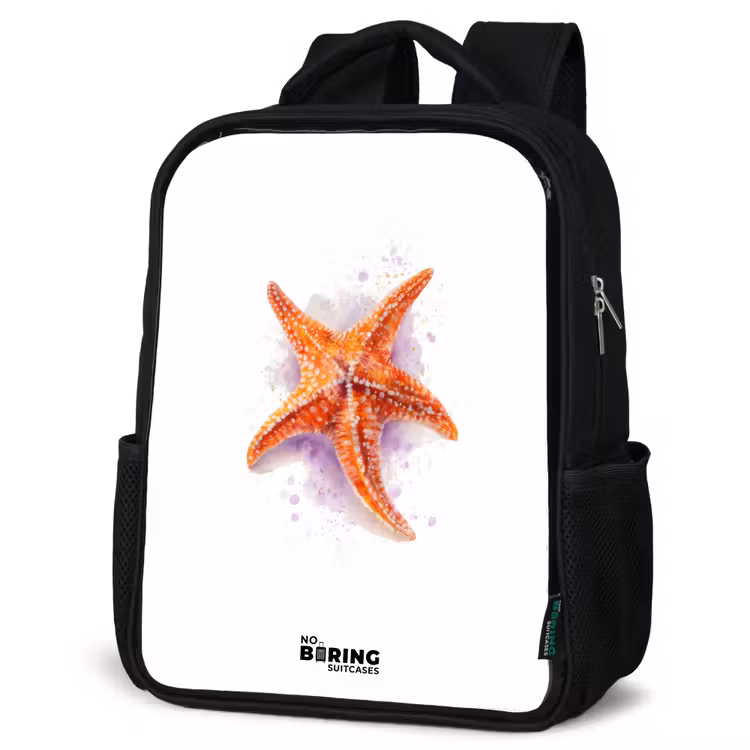 Kids backpack - Black - Orange Starfish Illustration — 4